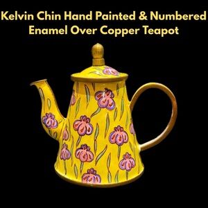 Kelvin Chin Hand Painted & Numbered  Enamel Over Copper Teapot